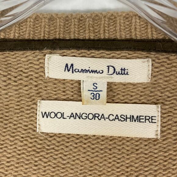 MASSIMO DUTTI Sweater S Cashmere Angora Wool Belt-Buckle-Shoulder Tan/Beige - Picture 3 of 12